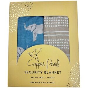 2 Blue Elephant Brown 3 Layer Baby Lovey Set Copper Pearl Security NWT